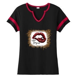 Hello Gorgeous Leopard Big Red Lips Heart Valentines Day Funny Gift Ladies Halftime Notch Neck Tee