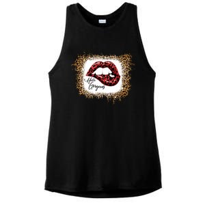 Hello Gorgeous Leopard Big Red Lips Heart Valentines Day Funny Gift Ladies PosiCharge Tri-Blend Wicking Tank