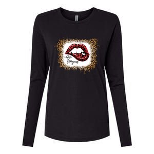 Hello Gorgeous Leopard Big Red Lips Heart Valentines Day Funny Gift Womens Cotton Relaxed Long Sleeve T-Shirt