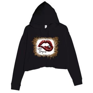 Hello Gorgeous Leopard Big Red Lips Heart Valentines Day Funny Gift Crop Fleece Hoodie