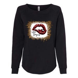 Hello Gorgeous Leopard Big Red Lips Heart Valentines Day Funny Gift Womens California Wash Sweatshirt