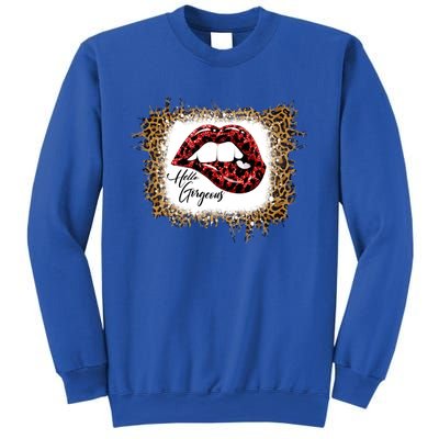 Hello Gorgeous Leopard Big Red Lips Heart Valentines Day Funny Gift Sweatshirt