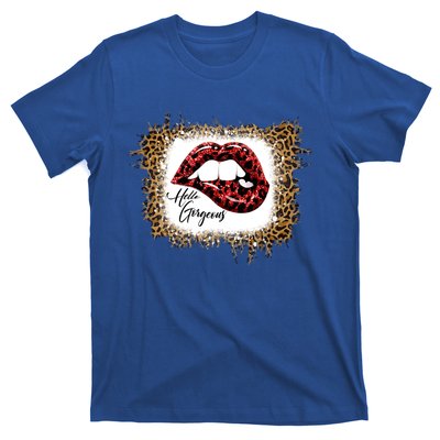 Hello Gorgeous Leopard Big Red Lips Heart Valentines Day Funny Gift T-Shirt