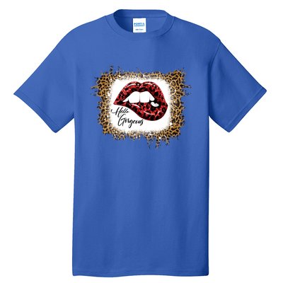 Hello Gorgeous Leopard Big Red Lips Heart Valentines Day Funny Gift Tall T-Shirt