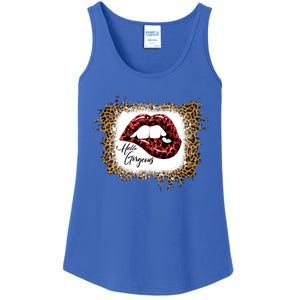 Hello Gorgeous Leopard Big Red Lips Heart Valentines Day Funny Gift Ladies Essential Tank