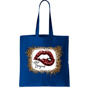 Hello Gorgeous Leopard Big Red Lips Heart Valentines Day Funny Gift Tote Bag