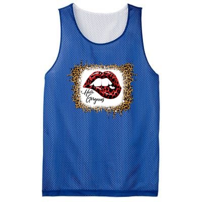 Hello Gorgeous Leopard Big Red Lips Heart Valentines Day Funny Gift Mesh Reversible Basketball Jersey Tank