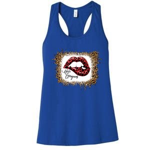 Hello Gorgeous Leopard Big Red Lips Heart Valentines Day Funny Gift Women's Racerback Tank