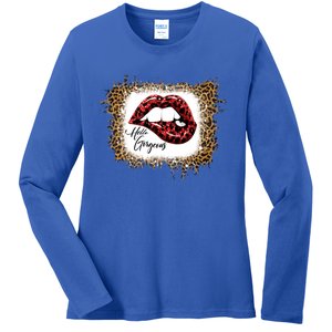 Hello Gorgeous Leopard Big Red Lips Heart Valentines Day Funny Gift Ladies Long Sleeve Shirt