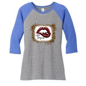 Hello Gorgeous Leopard Big Red Lips Heart Valentines Day Funny Gift Women's Tri-Blend 3/4-Sleeve Raglan Shirt