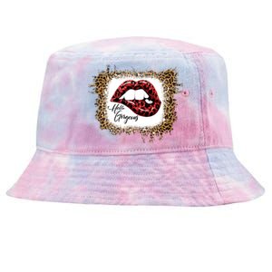 Hello Gorgeous Leopard Big Red Lips Heart Valentines Day Funny Gift Tie-Dyed Bucket Hat