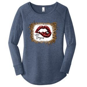 Hello Gorgeous Leopard Big Red Lips Heart Valentines Day Funny Gift Women's Perfect Tri Tunic Long Sleeve Shirt