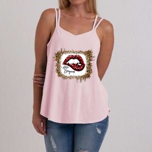 Hello Gorgeous Leopard Big Red Lips Heart Valentines Day Funny Gift Women's Strappy Tank