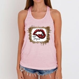 Hello Gorgeous Leopard Big Red Lips Heart Valentines Day Funny Gift Women's Knotted Racerback Tank