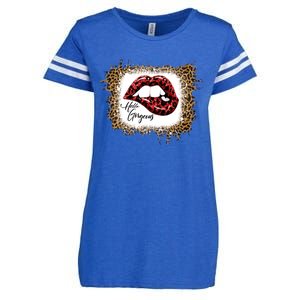 Hello Gorgeous Leopard Big Red Lips Heart Valentines Day Funny Gift Enza Ladies Jersey Football T-Shirt