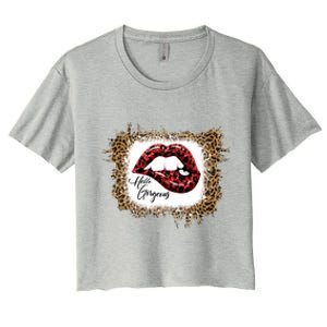 Hello Gorgeous Leopard Big Red Lips Heart Valentines Day Funny Gift Women's Crop Top Tee