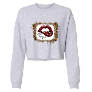 Hello Gorgeous Leopard Big Red Lips Heart Valentines Day Funny Gift Cropped Pullover Crew