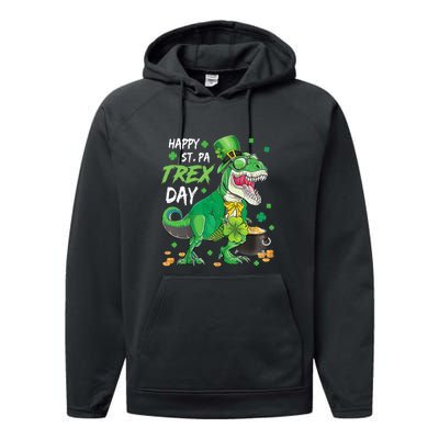 Happy Pat Rex Day Dinosaur T Rex St Patrick's Day Boys Kids Performance Fleece Hoodie