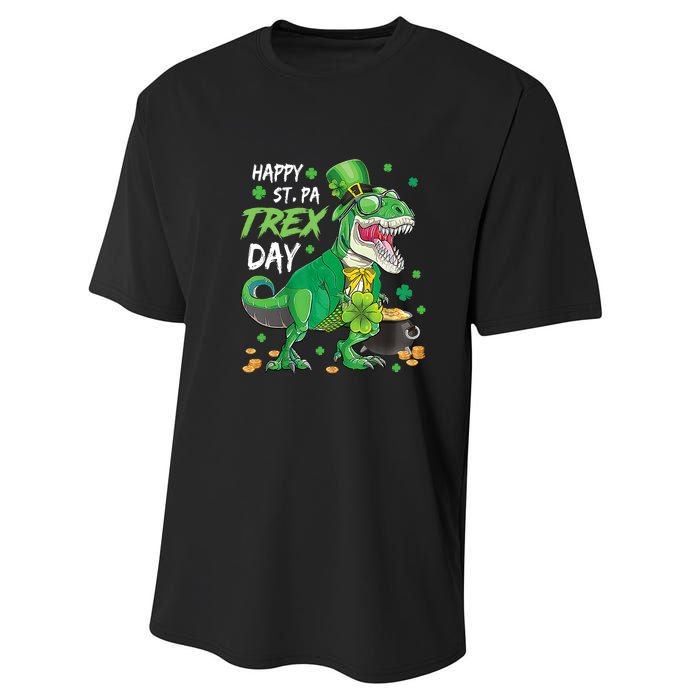 Happy Pat Rex Day Dinosaur T Rex St Patrick's Day Boys Kids Performance Sprint T-Shirt