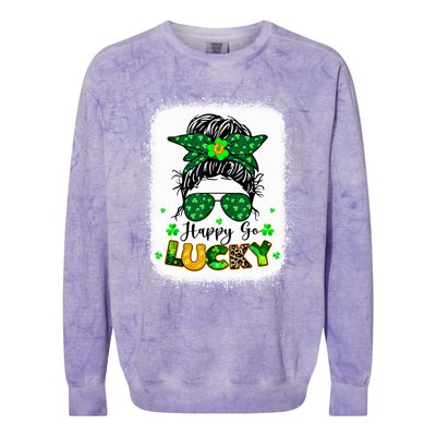 Happy Go Lucky Messy Bun Shamrock St Patrick's Day Gift Colorblast Crewneck Sweatshirt