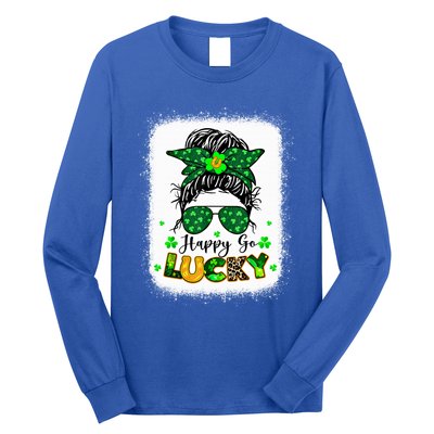 Happy Go Lucky Messy Bun Shamrock St Patrick's Day Gift Long Sleeve Shirt