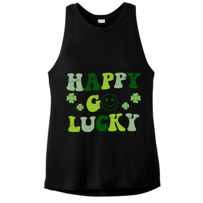 Happy Go Lucky Retro Hippie St Patrick's Day Ladies PosiCharge Tri-Blend Wicking Tank
