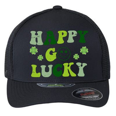 Happy Go Lucky Retro Hippie St Patrick's Day Flexfit Unipanel Trucker Cap