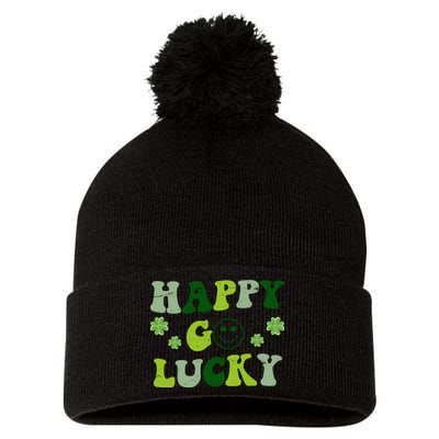 Happy Go Lucky Retro Hippie St Patrick's Day Pom Pom 12in Knit Beanie