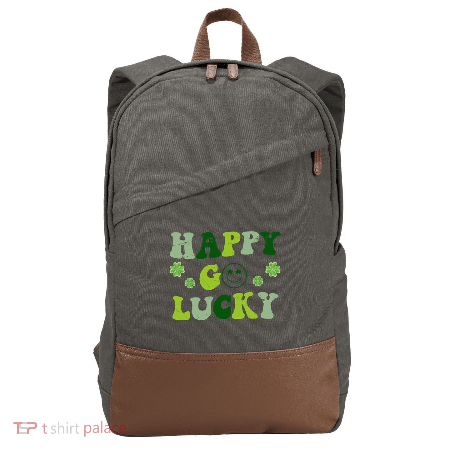 Happy Go Lucky Retro Hippie St Patrick's Day Cotton Canvas Backpack