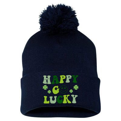 Happy Go Lucky Retro Hippie St Patrick's Day Pom Pom 12in Knit Beanie