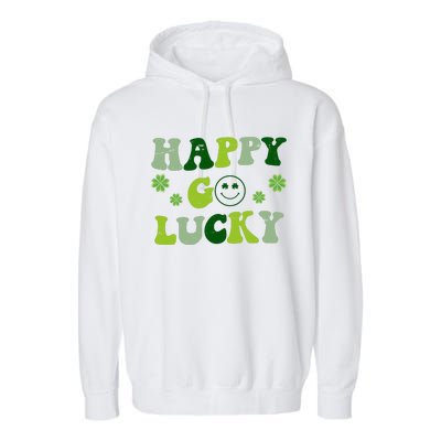 Happy Go Lucky Retro Hippie St Patrick's Day Garment-Dyed Fleece Hoodie