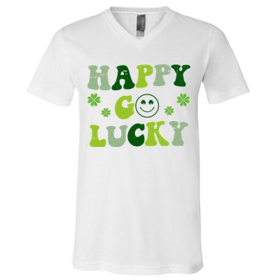 Happy Go Lucky Retro Hippie St Patrick's Day V-Neck T-Shirt