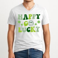 Happy Go Lucky Retro Hippie St Patrick's Day V-Neck T-Shirt