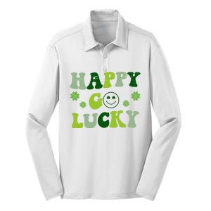 Happy Go Lucky Retro Hippie St Patrick's Day Silk Touch Performance Long Sleeve Polo