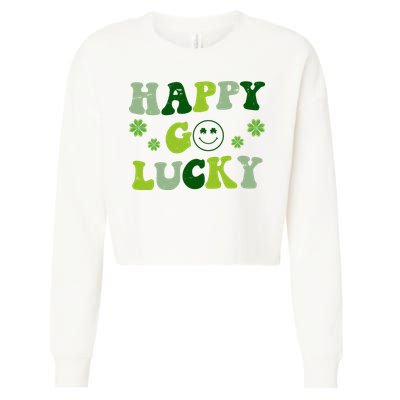 Happy Go Lucky Retro Hippie St Patrick's Day Cropped Pullover Crew