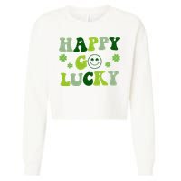 Happy Go Lucky Retro Hippie St Patrick's Day Cropped Pullover Crew
