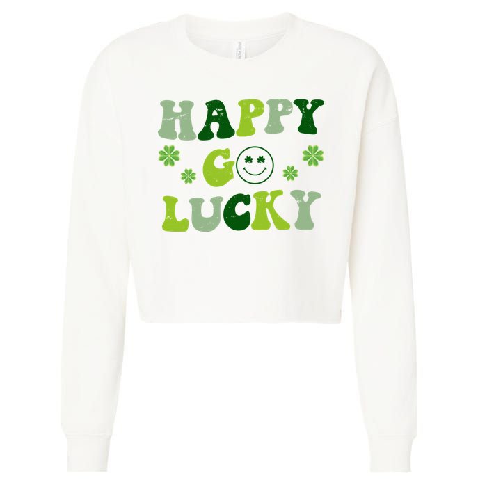 Happy Go Lucky Retro Hippie St Patrick's Day Cropped Pullover Crew