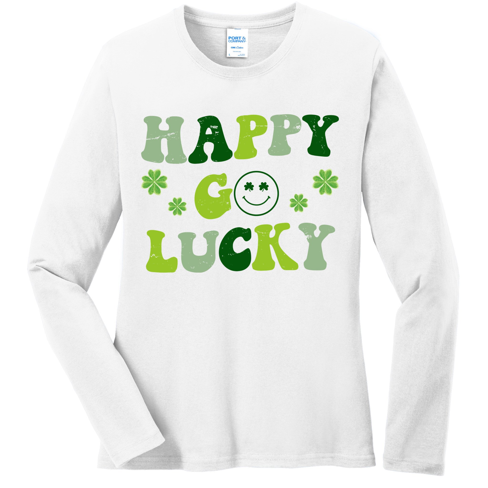 Happy Go Lucky Retro Hippie St Patrick's Day Ladies Long Sleeve Shirt
