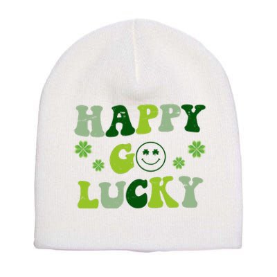 Happy Go Lucky Retro Hippie St Patrick's Day Short Acrylic Beanie