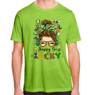 Happy Go Lucky Messy Bun Shamrock St Patrick's Day Gift Adult ChromaSoft Performance T-Shirt