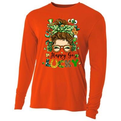 Happy Go Lucky Messy Bun Shamrock St Patrick's Day Gift Cooling Performance Long Sleeve Crew