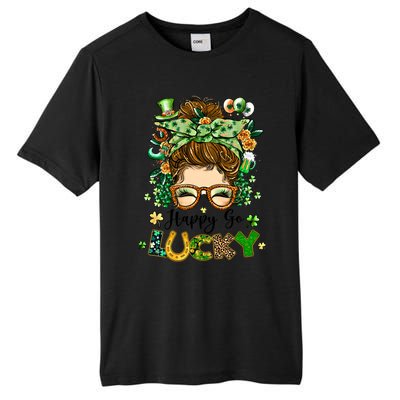 Happy Go Lucky Messy Bun Shamrock St Patrick's Day Gift Tall Fusion ChromaSoft Performance T-Shirt