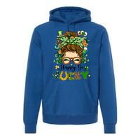 Happy Go Lucky Messy Bun Shamrock St Patrick's Day Gift Premium Hoodie