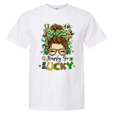 Happy Go Lucky Messy Bun Shamrock St Patrick's Day Gift Garment-Dyed Heavyweight T-Shirt