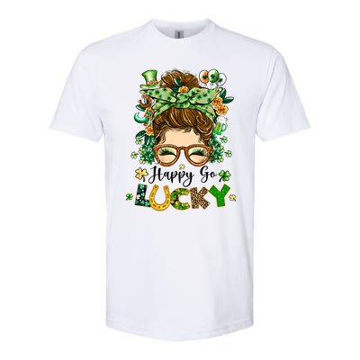 Happy Go Lucky Messy Bun Shamrock St Patrick's Day Gift Softstyle CVC T-Shirt