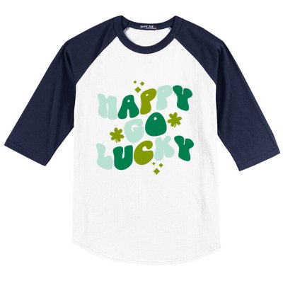 Happy Go Lucky Retro St Patrick's Day Shamrock Vintage Gift Baseball Sleeve Shirt