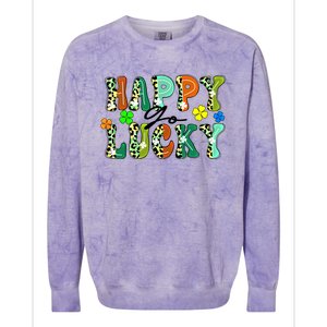 Happy Go Lucky Retro St Patrick's Day Shamrock Meaningful Gift Colorblast Crewneck Sweatshirt