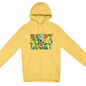 Happy Go Lucky Retro St Patrick's Day Shamrock Meaningful Gift Premium Pullover Hoodie