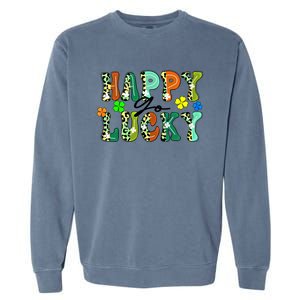 Happy Go Lucky Retro St Patrick's Day Shamrock Meaningful Gift Garment-Dyed Sweatshirt