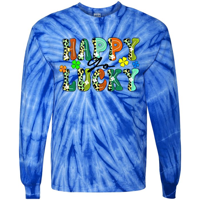 Happy Go Lucky Retro St Patrick's Day Shamrock Meaningful Gift Tie-Dye Long Sleeve Shirt